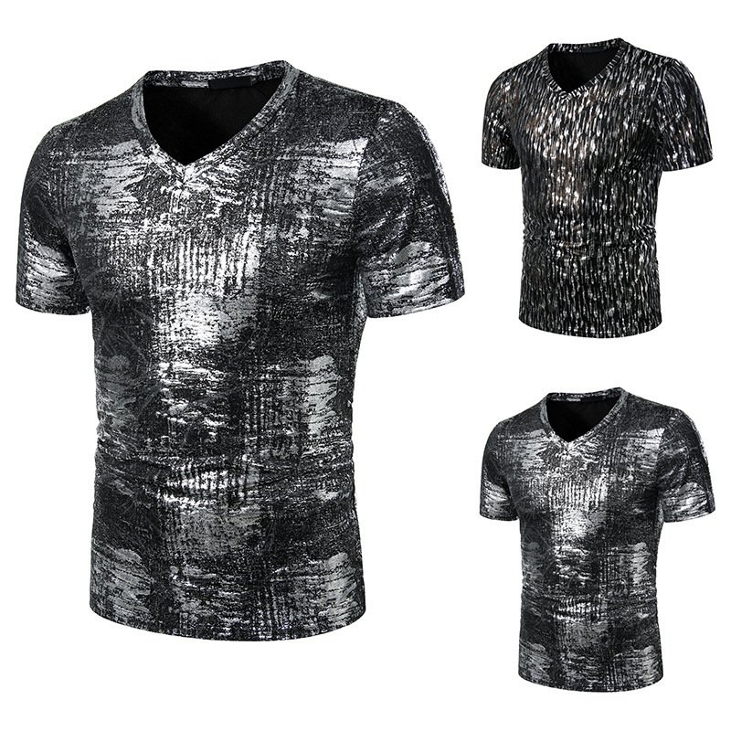 Summer men's nightclub bar fashion casual hot stamping printing short-sleeved printed T-shirt H22-23