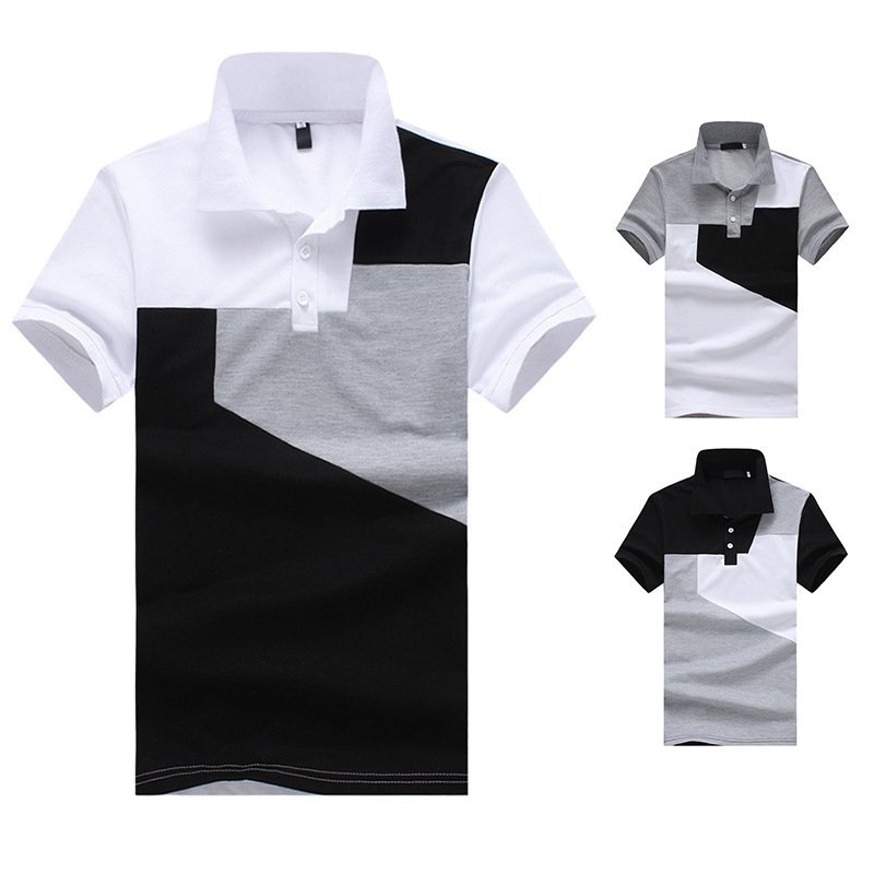 New style flat men's fashion large size color matching short sleeve POLO Q41