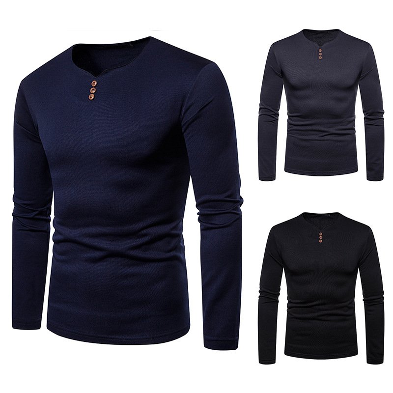 Cross-border men's plus size plus velvet warm V-neck long-sleeved T-shirt base shirt Q131